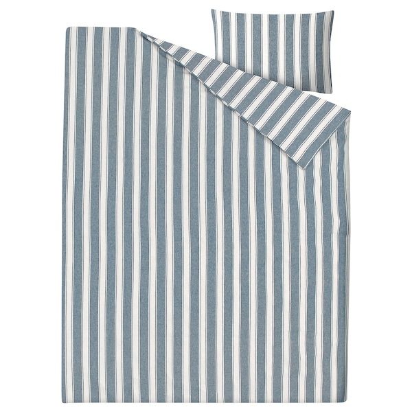 IKEA STRUTBRÄKEN duvet cover and pillowcase(s), Twin White / Blue / Stripe, Ikea Ireland | 7036EYJPI