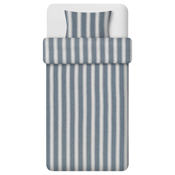 IKEA STRUTBRÄKEN duvet cover and pillowcase(s), Twin White / Blue / Stripe, Ikea Ireland | 7036EYJPI