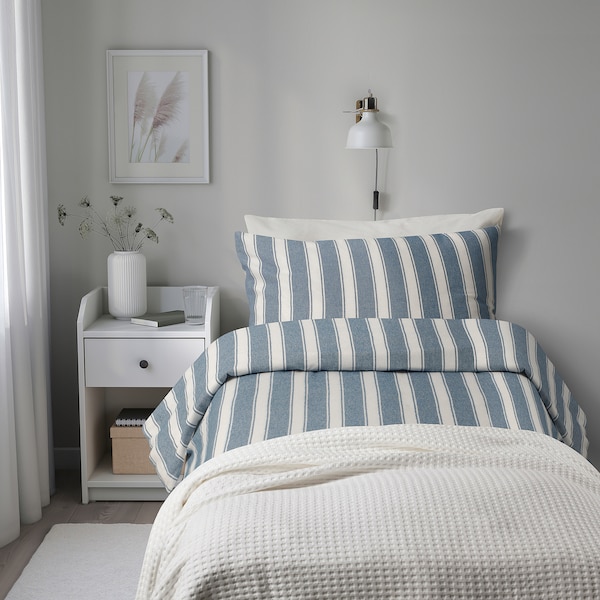 IKEA STRUTBRÄKEN duvet cover and pillowcase(s), Twin White / Blue / Stripe, Ikea Ireland | 7036EYJPI