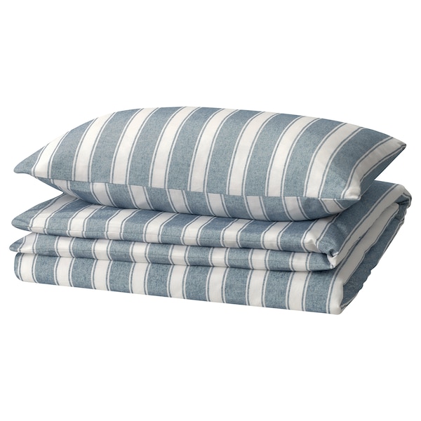 IKEA STRUTBRÄKEN duvet cover and pillowcase(s), Twin White / Blue / Stripe, Ikea Ireland | 7036EYJPI