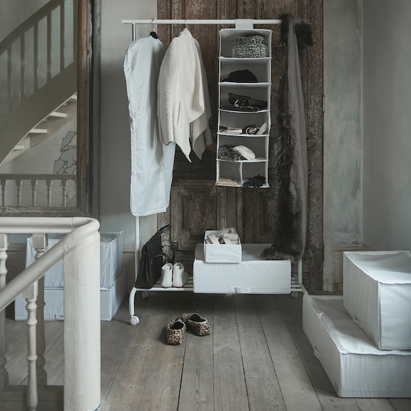 IKEA STUK storage with 7 compartments, white/gray, 11 ¾x11 ¾x35 ½ in, Ikea Ireland | 7183CSJYF