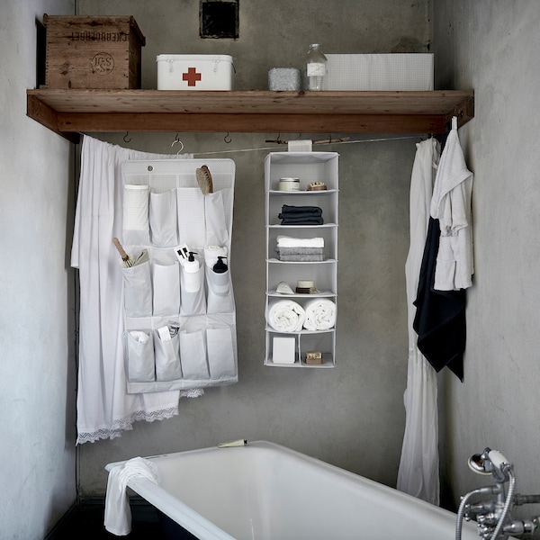 IKEA STUK storage with 7 compartments, white/gray, 11 ¾x11 ¾x35 ½ in, Ikea Ireland | 7183CSJYF