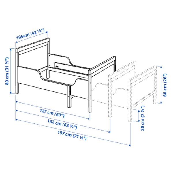 IKEA SUNDVIK ext bed frame with slatted bed base, 38 1/4x74 3/4 in Gray, Ikea Ireland | 8043DMRCH