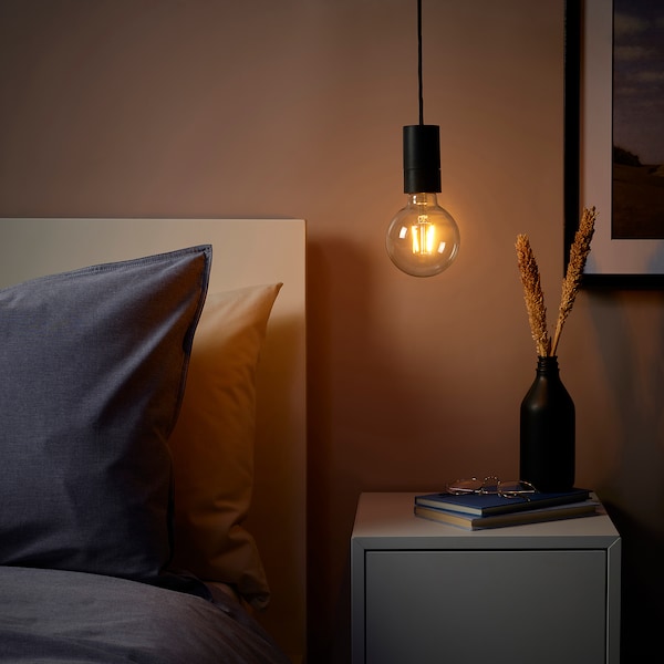 IKEA SUNNEBY / LUNNOM pendant lamp with LED bulb Black Globe / Clear, Ikea Ireland | 0915TOZPR