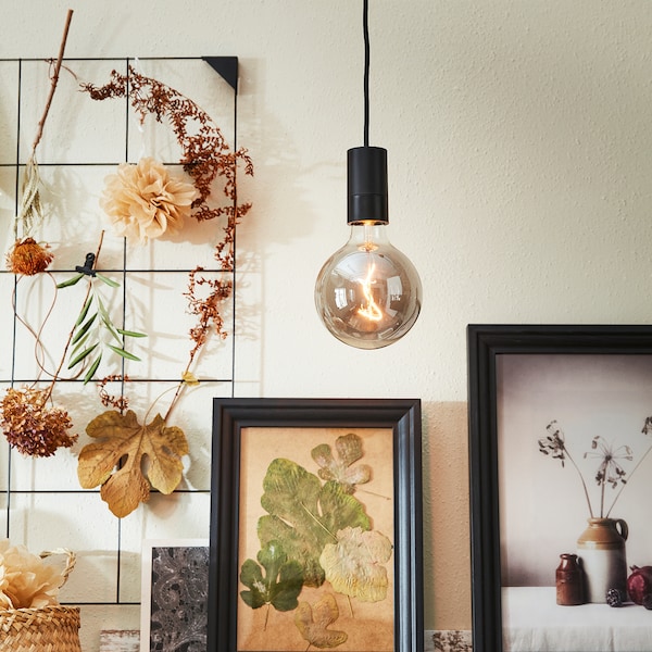 IKEA SUNNEBY / MOLNART pendant lamp, black/globe gray clear glass, 5 in, Ikea Ireland | 2985MXRAK