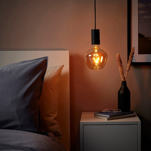 IKEA SUNNEBY / MOLNART pendant lamp with LED bulb Black Bell / Shaped / Brown Clear Glass, Ikea Ireland | 3241CWNOR