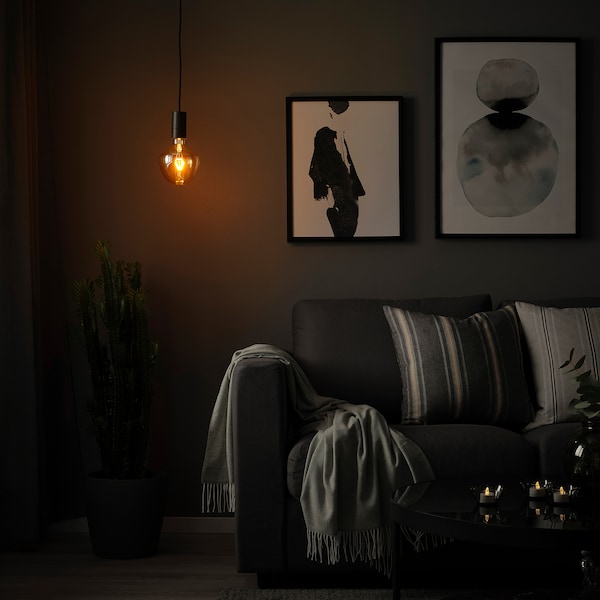 IKEA SUNNEBY / MOLNART pendant lamp with LED bulb Black Bell / Shaped / Brown Clear Glass, Ikea Ireland | 3241CWNOR