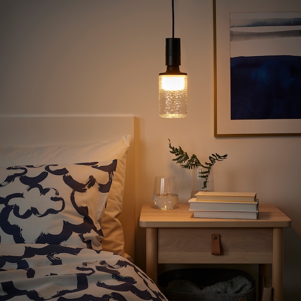 IKEA SUNNEBY / MOLNART pendant lamp with LED bulb White Textile / Tube / Shaped Patterned, Ikea Ireland | 7392LIAQC