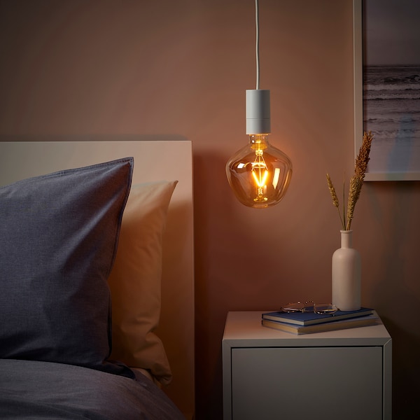 IKEA SUNNEBY / MOLNART pendant lamp with LED bulb White / Bell / Shaped Brown Clear Glass, Ikea Ireland | 5471FAIVG