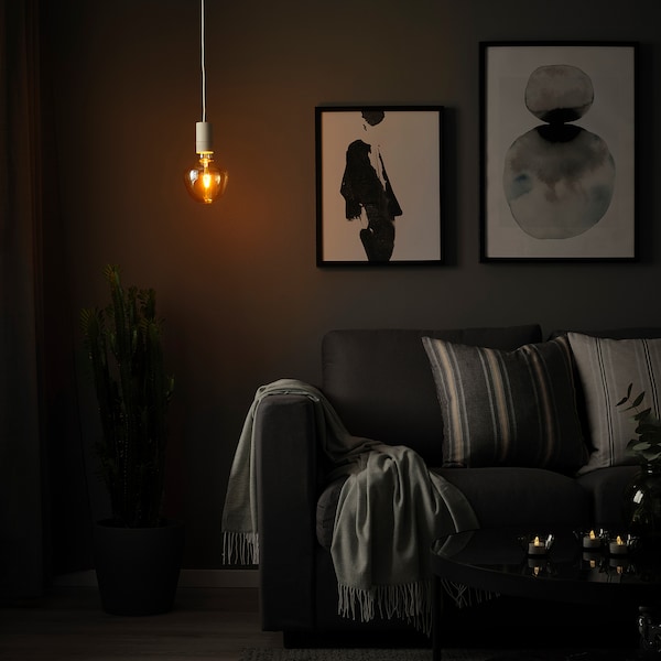 IKEA SUNNEBY / MOLNART pendant lamp with LED bulb White / Bell / Shaped Brown Clear Glass, Ikea Ireland | 5471FAIVG