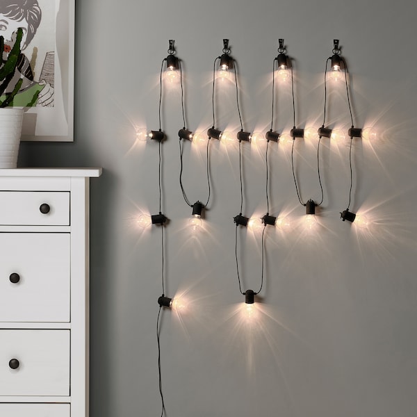 IKEA SVARTRÅ LED lighting chain with 20 bulbs, black/outdoor, Ikea Ireland | 5827ZYDFH