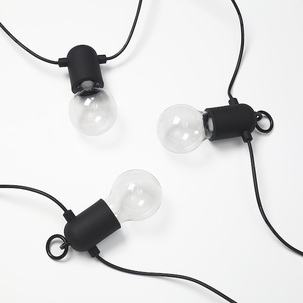 IKEA SVARTRÅ LED lighting chain with 20 bulbs, black/outdoor, Ikea Ireland | 5827ZYDFH