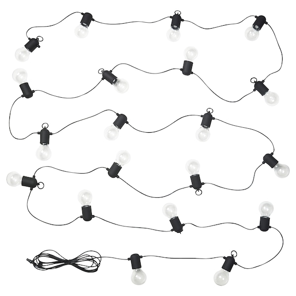 IKEA SVARTRÅ LED lighting chain with 20 bulbs, black/outdoor, Ikea Ireland | 5827ZYDFH