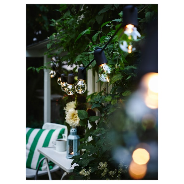 IKEA SVARTRÅ LED string light with 12 lights, black/outdoor, Ikea Ireland | 9014OIBTM