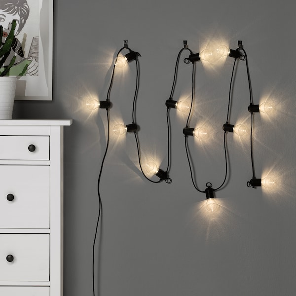 IKEA SVARTRÅ LED string light with 12 lights, black/outdoor, Ikea Ireland | 9014OIBTM