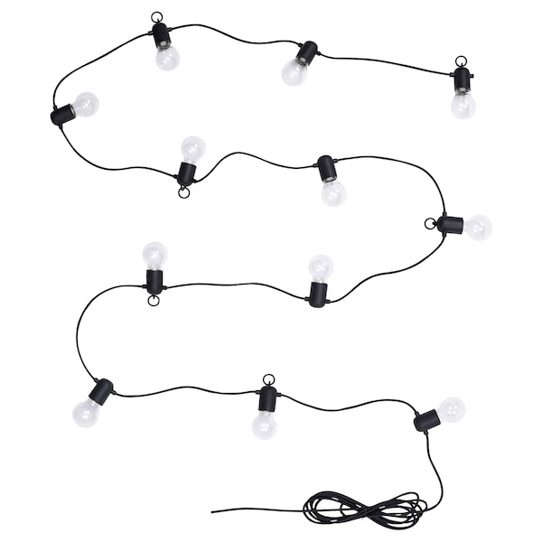 IKEA SVARTRÅ LED string light with 12 lights, black/outdoor, Ikea Ireland | 9014OIBTM