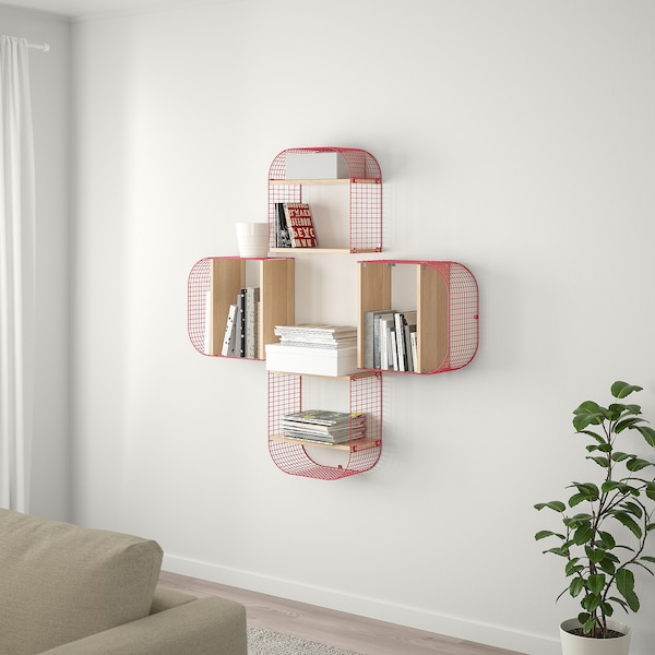 IKEA SVENSHULT wall shelf with storage, brown-red/white stained oak effect, 16 1/8x7 7/8 in, Ikea Ireland | 3860CSUNG