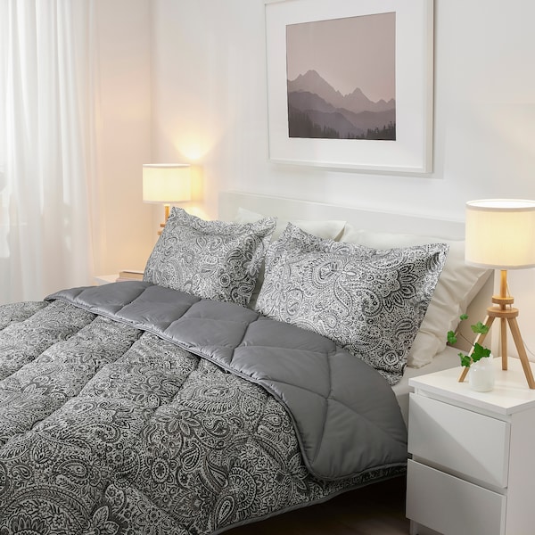 IKEA SÄVMOTT comforter and pillowcase(s), King Gray Paisley Pattern, Ikea Ireland | 4783YVCLB