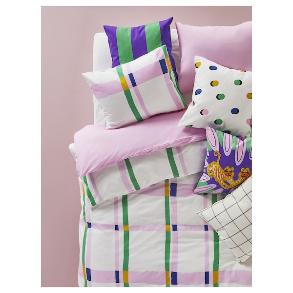 IKEA SYRABLADMAL duvet cover and pillowcase(s), Full/Queen (Double/Queen) Multicolor / Check, Ikea Ireland | 2781IPOSB