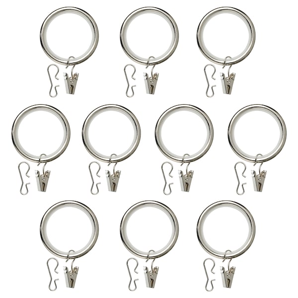 IKEA SYRLIG curtain ring with clip and hook, 1 1/2 in, 10 pack Nickel Plated, Ikea Ireland | 3892MDCRO