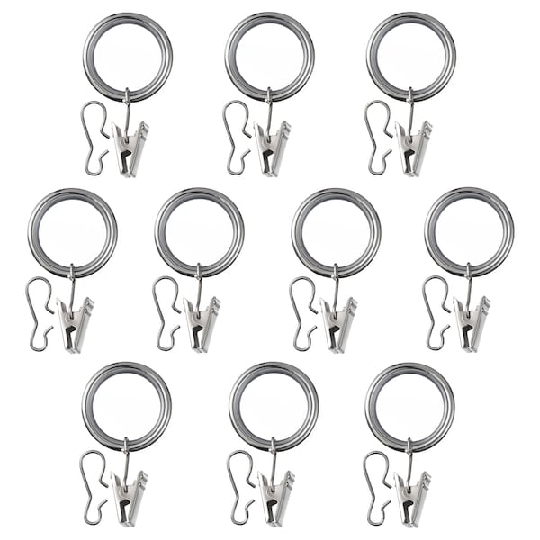 IKEA SYRLIG curtain ring with clip and hook, 1 1/2 in, 10 pack Nickel Plated, Ikea Ireland | 3892MDCRO