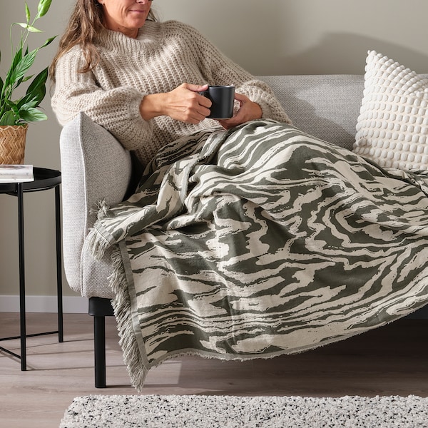 IKEA TANDMOTT throw, gray-green/off-white, 51x67 in, Ikea Ireland | 5293ABQOV