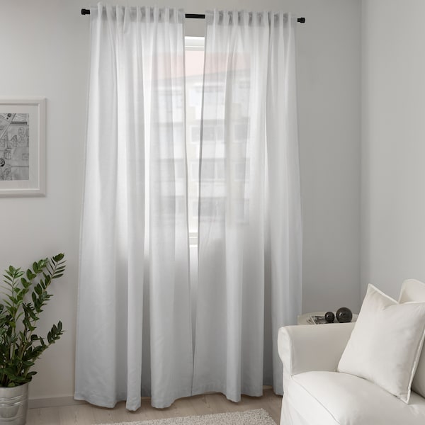 IKEA TIBAST Curtains, 1 pair, white, 57x98 in, Ikea Ireland | 9450ZEWOR