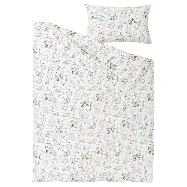 IKEA TIMJANSMOTT duvet cover and pillowcase(s), Twin White / Floral Pattern, Ikea Ireland | 3582MSNUR