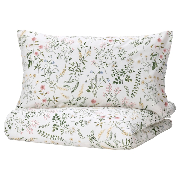 IKEA TIMJANSMOTT duvet cover and pillowcase(s), Twin White / Floral Pattern, Ikea Ireland | 3582MSNUR