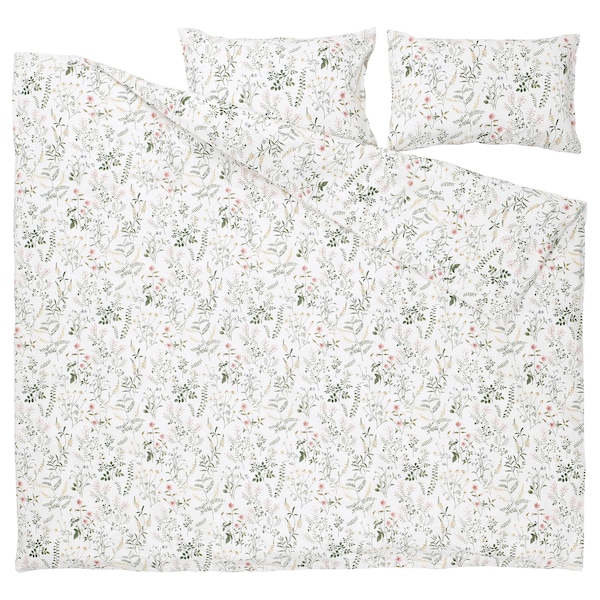 IKEA TIMJANSMOTT duvet cover and pillowcase(s), Full/Queen (Double/Queen) White / Floral Pattern, Ikea Ireland | 5490KUMBH