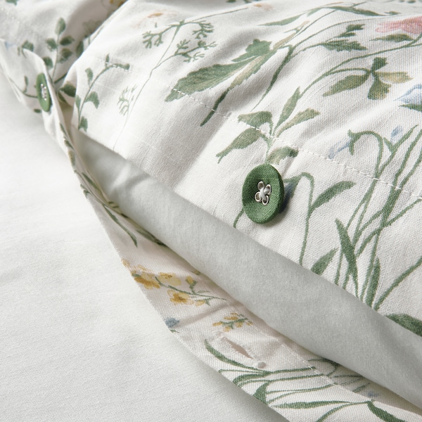 IKEA TIMJANSMOTT duvet cover and pillowcase(s), Full/Queen (Double/Queen) White / Floral Pattern, Ikea Ireland | 5490KUMBH
