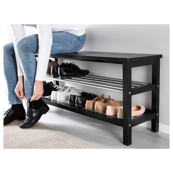 IKEA TJUSIG Bench with shoe storage, black, 42 1/2x19 5/8 in, Ikea Ireland | 2390FGAWE
