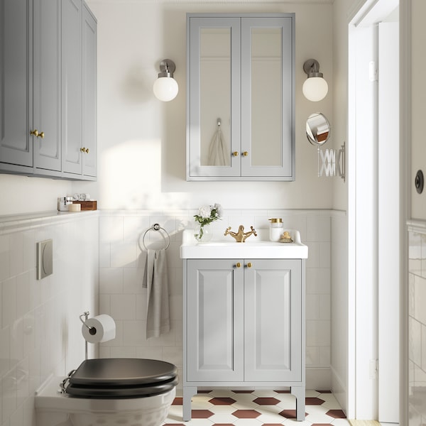 IKEA TÄNNFORSEN Bathroom vanity with doors, 24x21x25 1/8 in Light Gray, Ikea Ireland | 4725OINLS