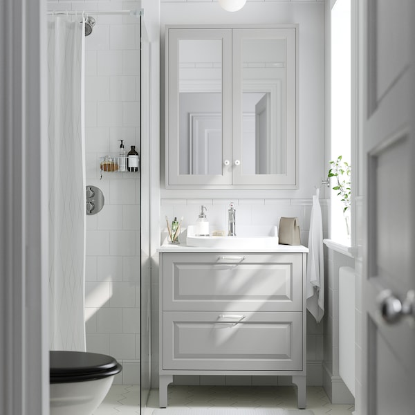 IKEA TÄNNFORSEN mirror cabinet with doors, 30x6x37 in Light Gray, Ikea Ireland | 1537NVYCU