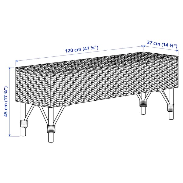 IKEA TOLKNING bench with storage, handmade rattan, 47 ¼ in, Ikea Ireland | 1462BHCWA