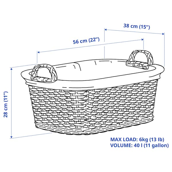 IKEA TOLKNING laundry basket, handmade willow, 11 gallon, Ikea Ireland | 1459KBIGX