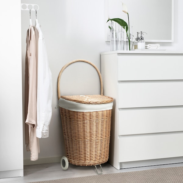 IKEA TOLKNING laundry basket on wheels, handmade Willow, 8 gallon, Ikea Ireland | 2453YKUMI