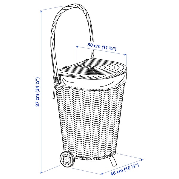 IKEA TOLKNING laundry basket on wheels, handmade Willow, 8 gallon, Ikea Ireland | 2453YKUMI
