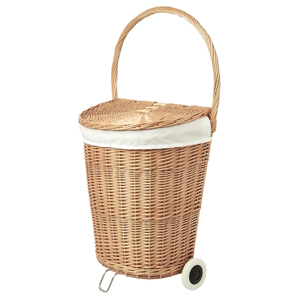 IKEA TOLKNING laundry basket on wheels, handmade Willow, 8 gallon, Ikea Ireland | 2453YKUMI