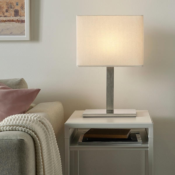 IKEA TOMELILLA table lamp with LED bulb, nickel plated/white, 20 in, Ikea Ireland | 4805FNQRT