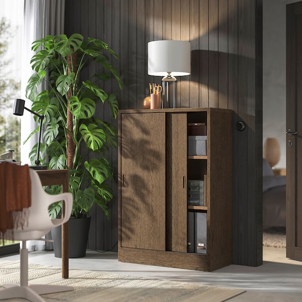 IKEA TONSTAD cabinet with sliding doors, 32 1/8x14 5/8x47 1/4 in Brown Stained Oak Veneer, Ikea Ireland | 6089XBLWS