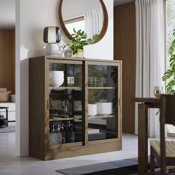 IKEA TONSTAD cabinet with sliding glass doors, 47 1/2x14 5/8x47 1/4 in Brown Stained Oak Veneer, Ikea Ireland | 7614JKLZW