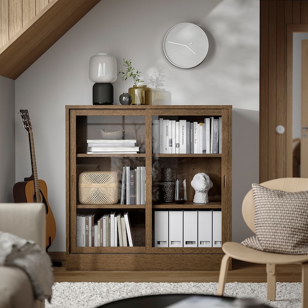 IKEA TONSTAD cabinet with sliding glass doors, 47 1/2x14 5/8x47 1/4 in Brown Stained Oak Veneer, Ikea Ireland | 7614JKLZW
