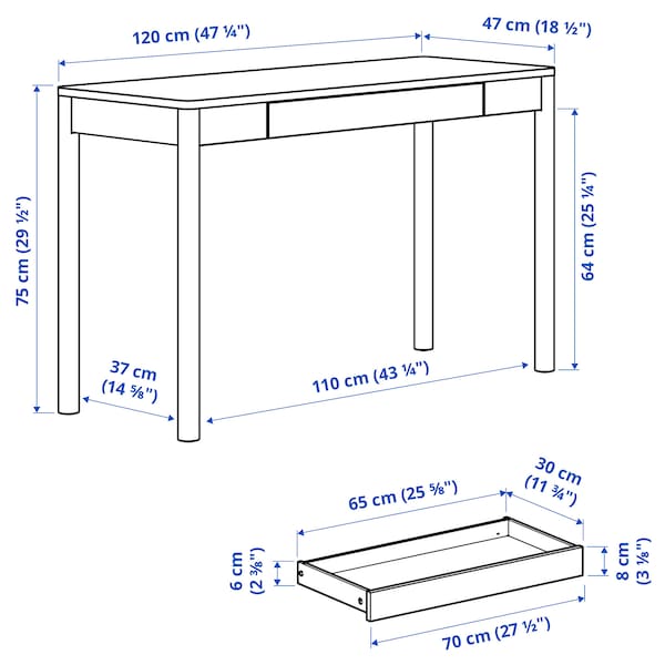 IKEA TONSTAD desk, off-white, 47 1/4x18 1/2 in, Ikea Ireland | 4708NMQBO