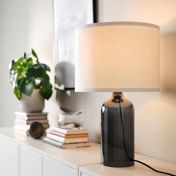 IKEA TONVIS table lamp, smoked glass/white, 20 in, Ikea Ireland | 8291ZWJGK