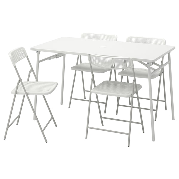 IKEA TORPARÖ table and 4 folding chairs, outdoor, white/white/gray, 51 1/8 in, Ikea Ireland | 9038EQJZX