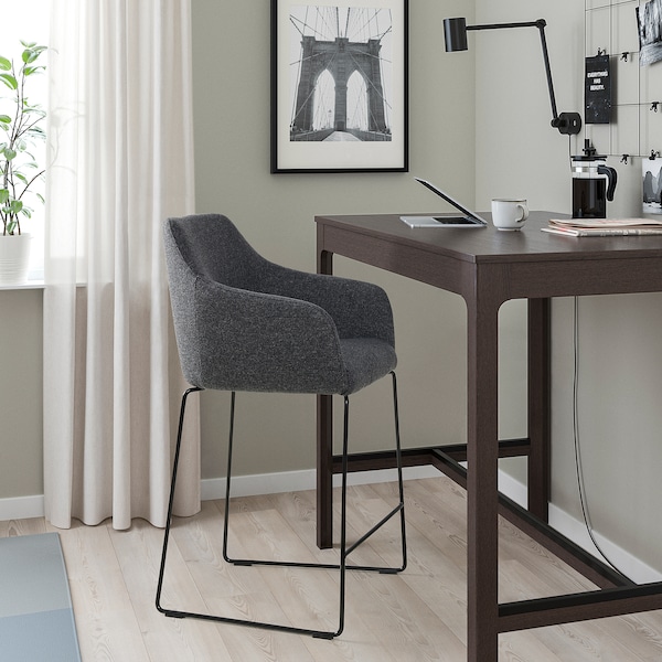 IKEA TOSSBERG bar stool with backrest, metal black/Gunnared dark gray, Ikea Ireland | 3067NXOAE