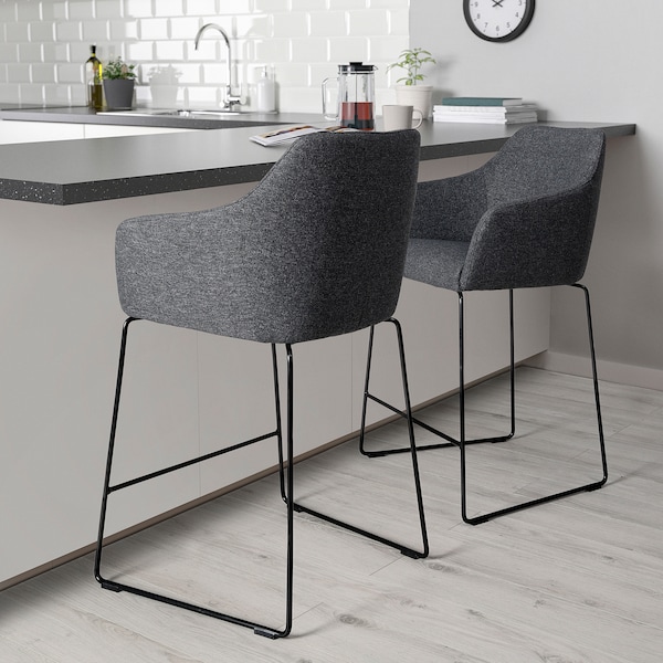 IKEA TOSSBERG bar stool with backrest, metal black/Gunnared dark gray, Ikea Ireland | 3067NXOAE