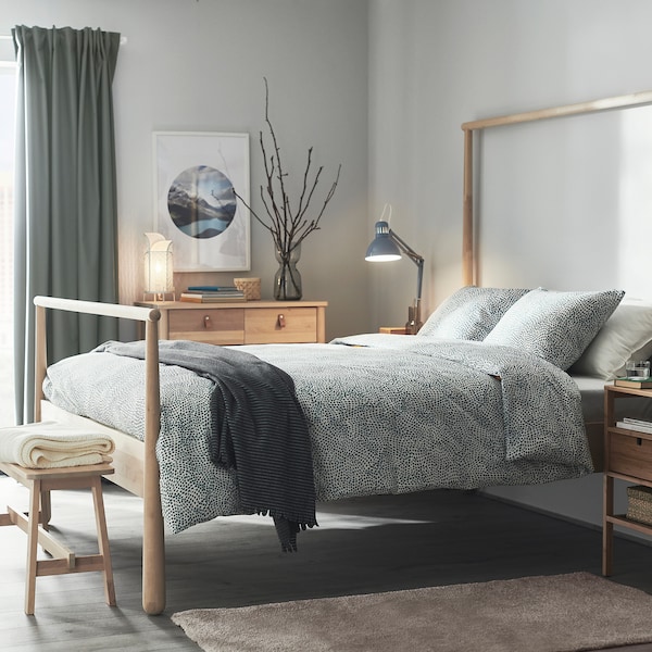 IKEA TRÄDKRASSULA duvet cover and pillowcase(s), Full/Queen (Double/Queen) White / Blue, Ikea Ireland | 1857LCGKM