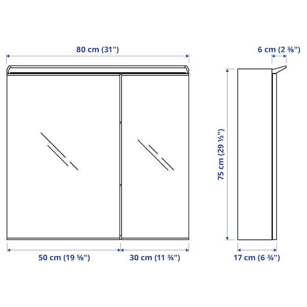 IKEA TREASJÖN mirror cabinet w/2 doors & light, 31 1/2x6 3/4x29 1/2 in, Ikea Ireland | 2509PTRCY